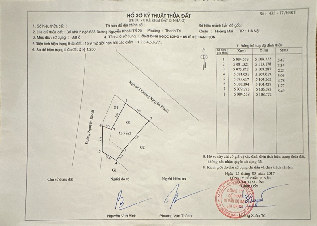 Bán nhà Nguyễn Khoái - diện tích 46m2 1 tầng - 2 mặt tiền - giá 2,45 tỷ