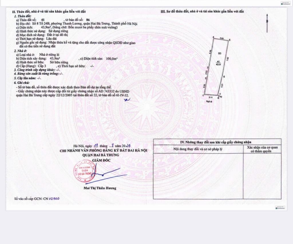 Bán nhà Lạc Trung - diện tích 44m2 6 tầng - Mặt ngõ to ô tô tránh - giá 15,9 tỷ