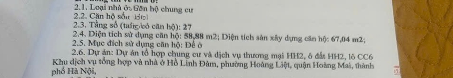 Bán nhà HH2B Linh Đàm - diện tích 59m2 27 tầng - Cực thoáng sáng - giá 4,15 tỷ