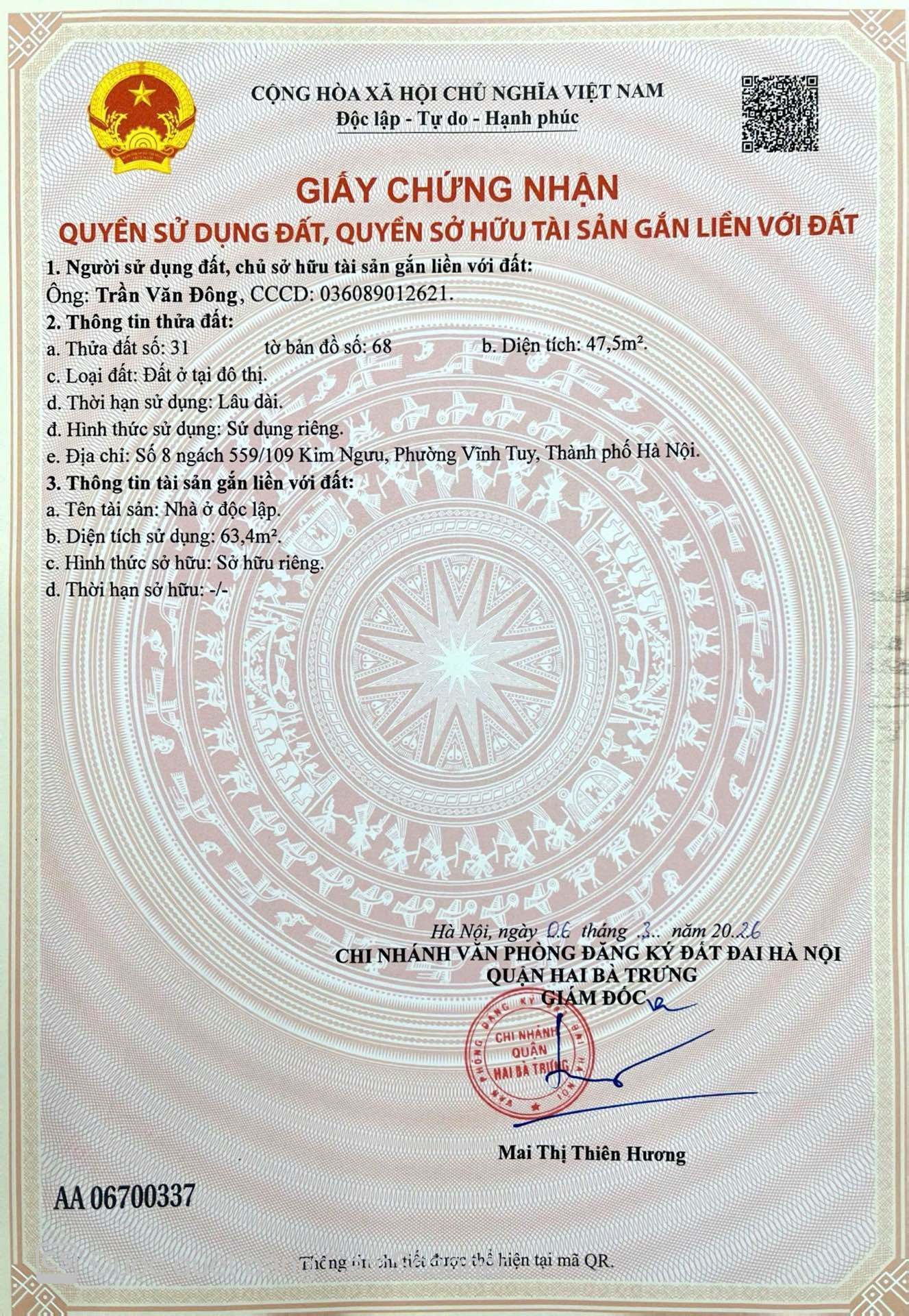 Bán nhà Kim Ngưu - diện tích 48m2 0 tầng - Đất - giá 12,5 tỷ