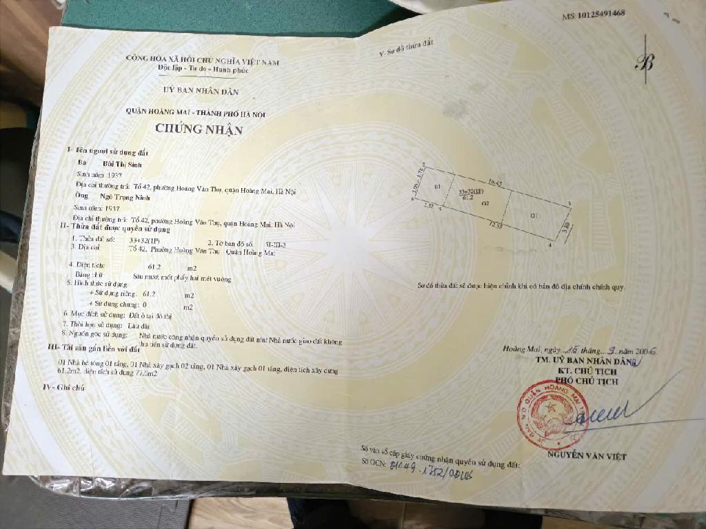 Bán nhà Hoàng Mai - diện tích 61.2m2 5 tầng - Ngõ 279 thông ô tô tránh - giá 27,5 tỷ