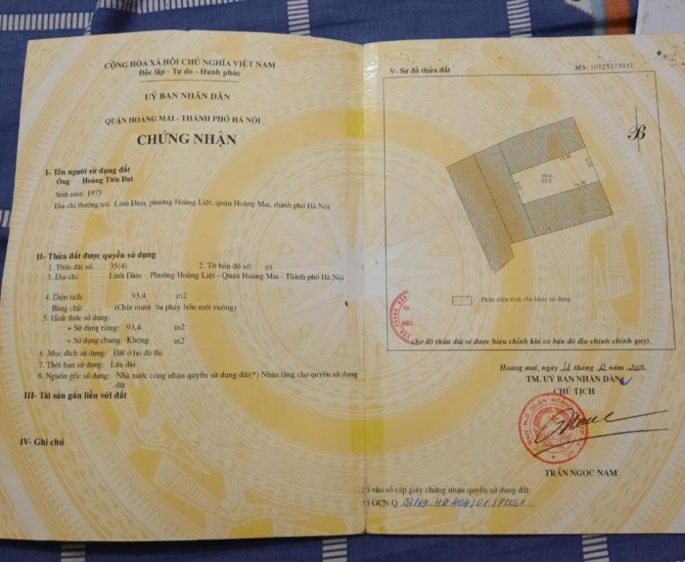 Bán nhà Hoàng Liệt - diện tích 93m2 1 tầng - Mảnh đất cực đẹp - giá 26,3 tỷ