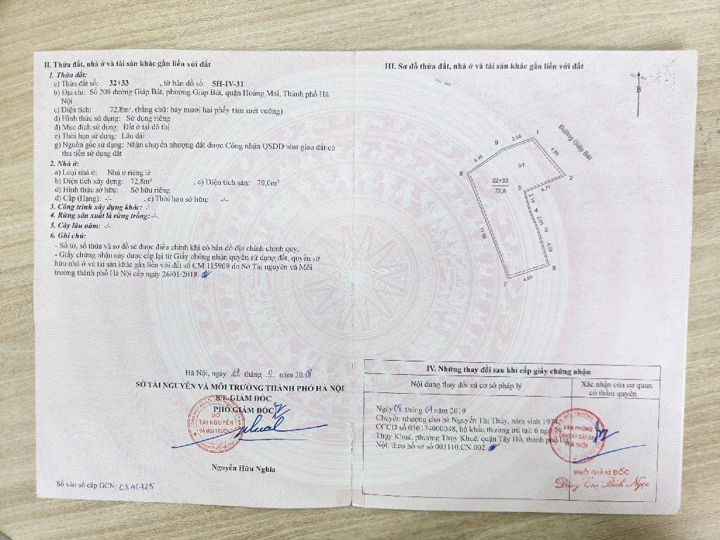 Bán nhà Giáp Bát - diện tích 73m2 7 tầng - Mặt phố ô tô vào, kinh doanh tốt - giá 19,5 tỷ