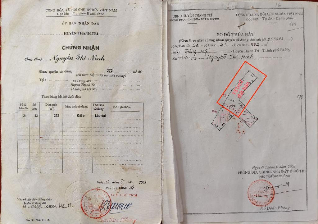 Bán nhà Đông Mỹ - diện tích 151m2 1 tầng - Lô góc 2 mặt thoáng - giá 37 tỷ