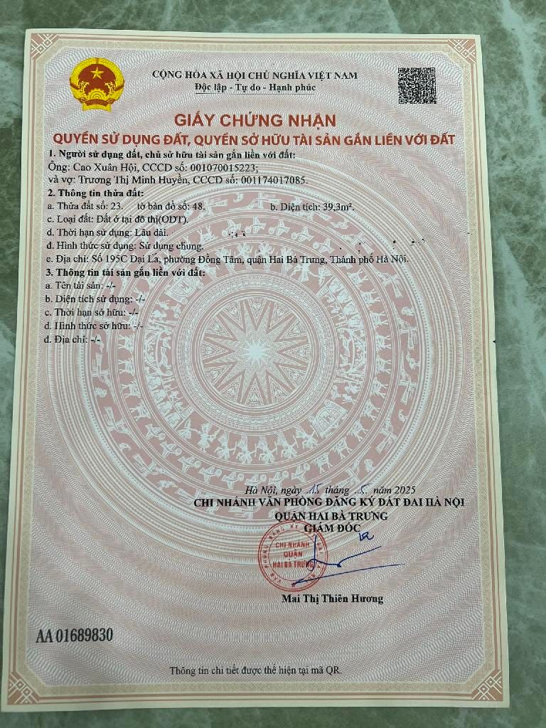 Bán nhà Đại La - diện tích 40m2 7 tầng - mặt tiền 5m - giá 29,6 tỷ