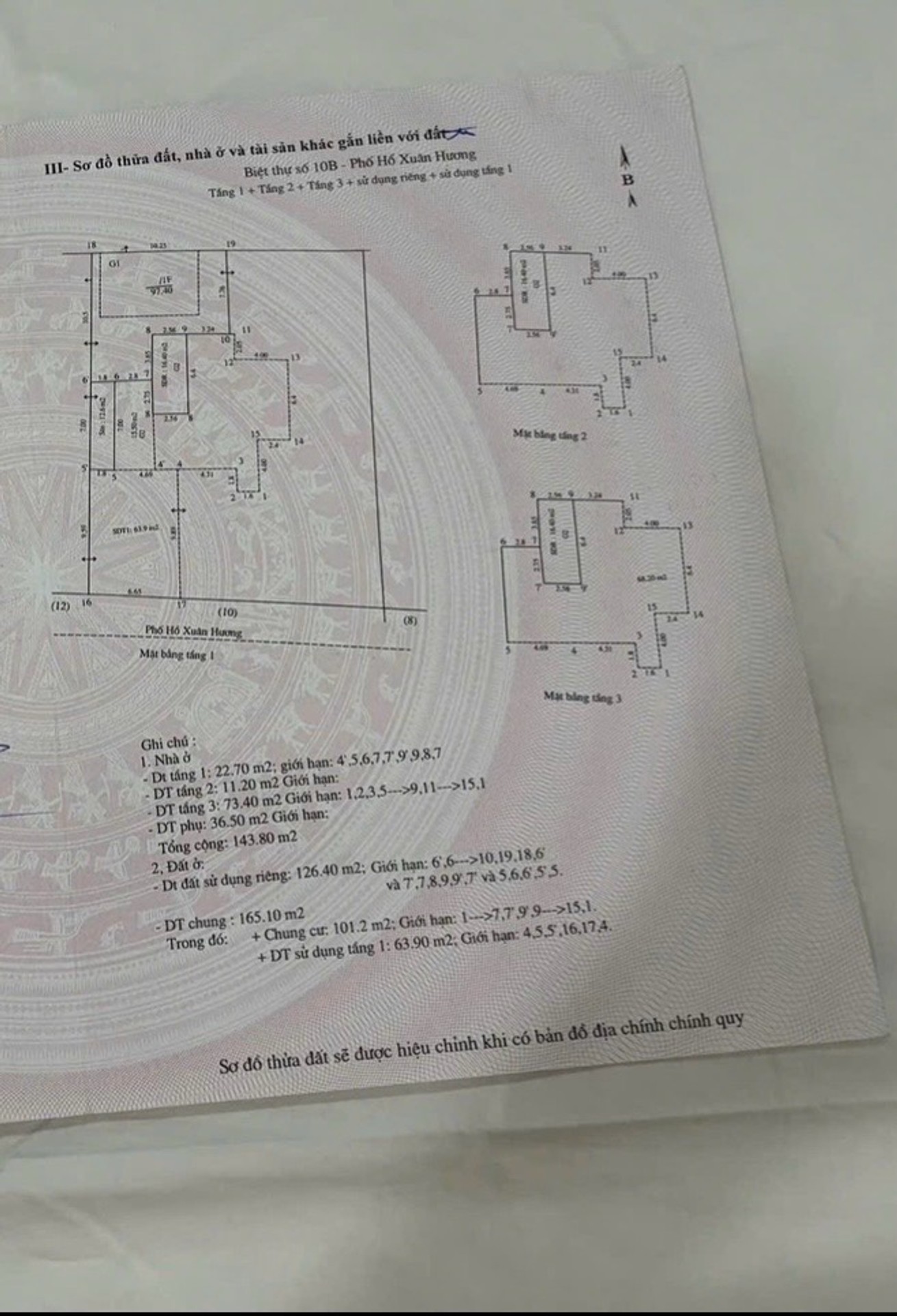 Bán nhà Hồ Xuân Hương - diện tích 262m2 3 tầng - Biệt thự loại 3 - giá 168 tỷ