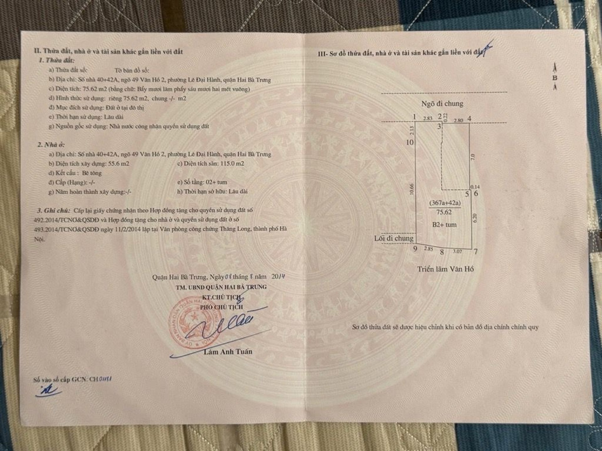 Bán nhà Vân Hồ - diện tích 75.6m2 2 tầng - Hẻm xe máy - giá 32,5 tỷ