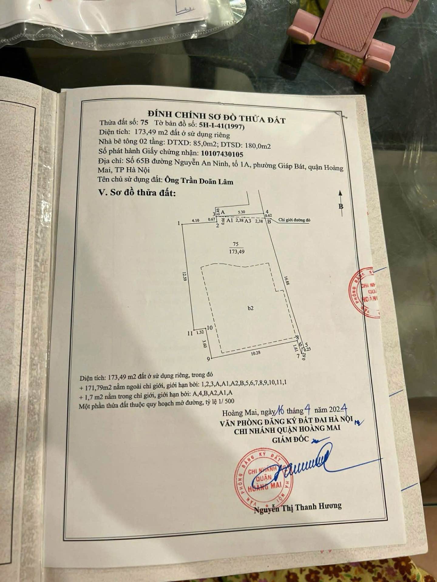 Bán nhà Tương Mai - diện tích 174m2 3 tầng - Chỉ có 1 mặt tiền - giá 65 tỷ