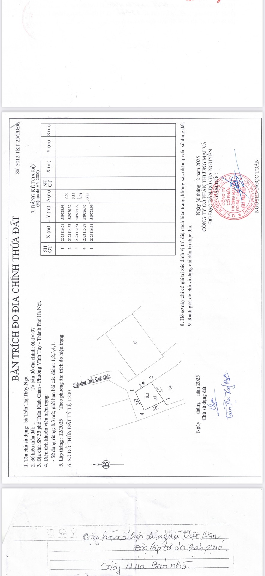 Bán nhà Trần Khát Chân - diện tích 8m2 3 tầng - lô góc - giá 1,65 tỷ