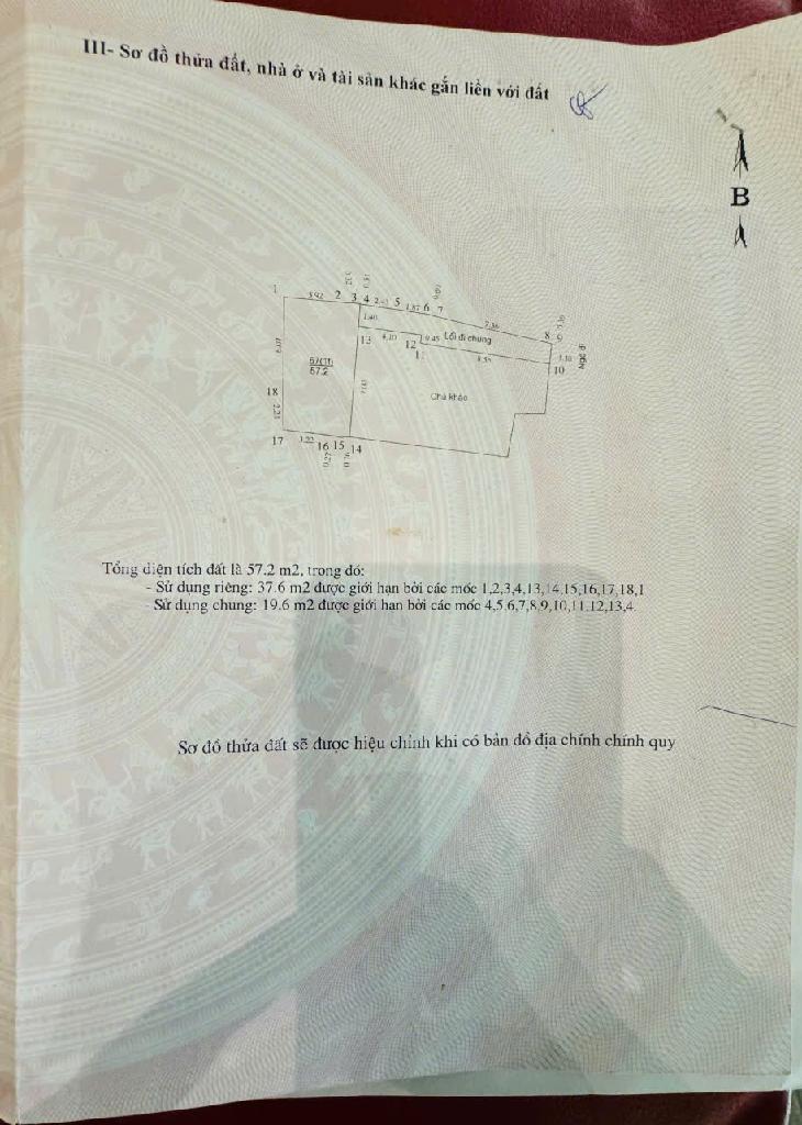 Bán nhà 57 - diện tích 38m2 1 tầng - MẢNH ĐẤT VUÔNG VẮN HAI BÀ TRƯNG - giá 7,5 tỷ