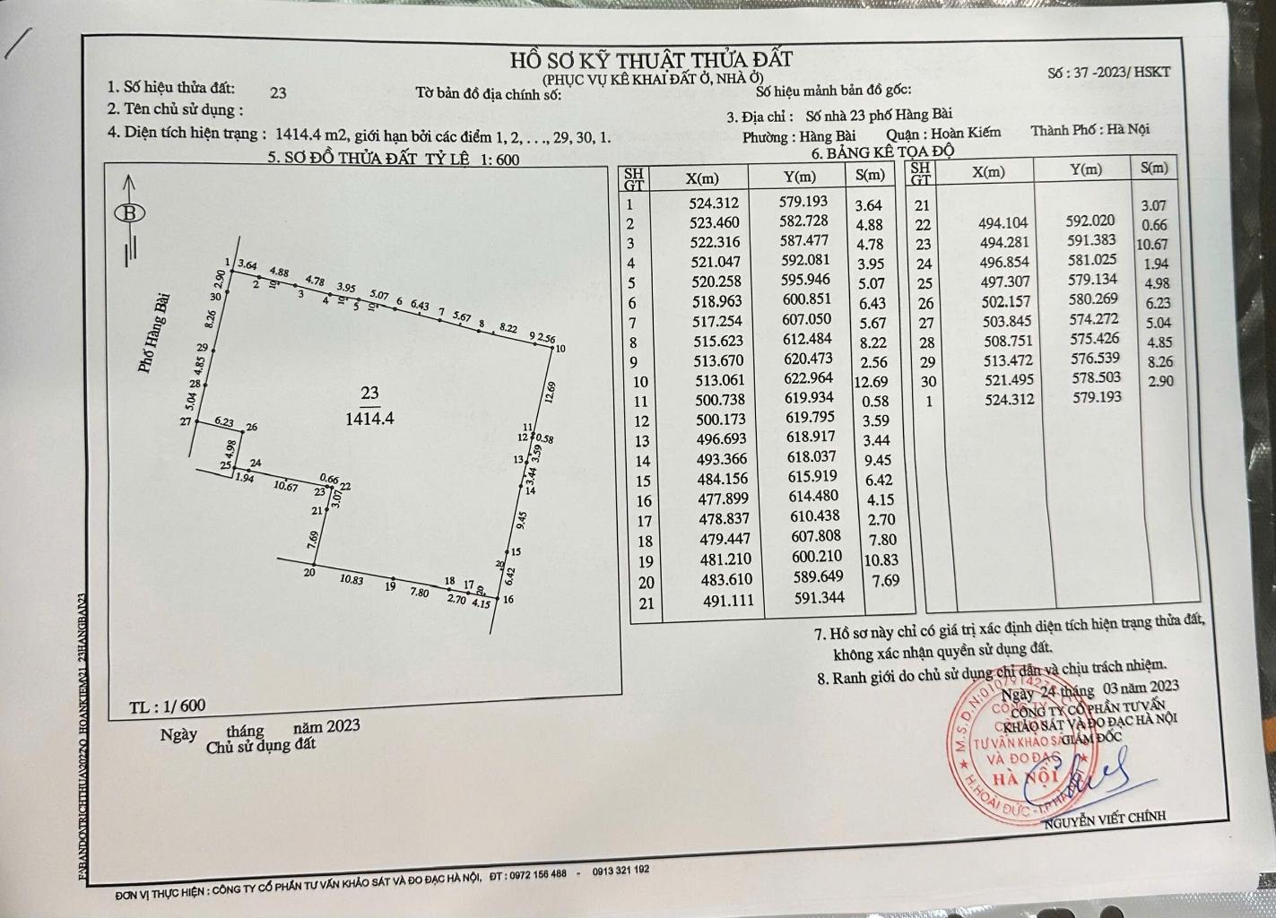 Bán nhà Hàng Bài - diện tích 2290m2 2 tầng - Lô góc 3 mặt thoáng - giá 2,29 tỷ