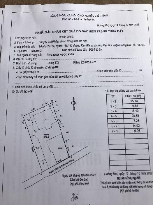 Bán nhà Kim Giang - diện tích 700m2 1 tầng - Biệt thự sân vườn - giá 45 tỷ