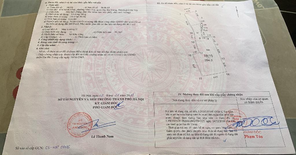 Bán nhà Minh Khai - diện tích 205m2 2 tầng - Mặt phố - giá 75 tỷ