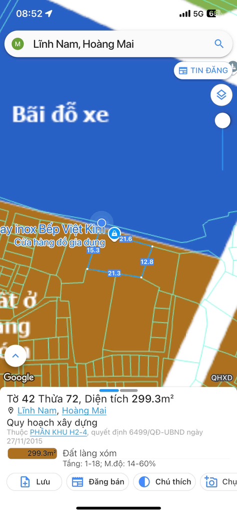 Bán nhà Lĩnh Nam - diện tích 293m2 1 tầng - Ngõ thông, ô tô 2.5 tấn qua nhà - giá 15,5 tỷ