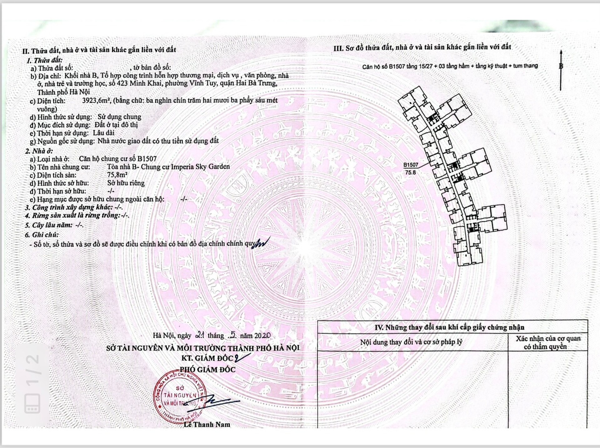 Bán nhà Minh Khai - diện tích 76m2 1 tầng - Căn hộ 2 ban công nhìn sân chơi - giá 8,9 tỷ