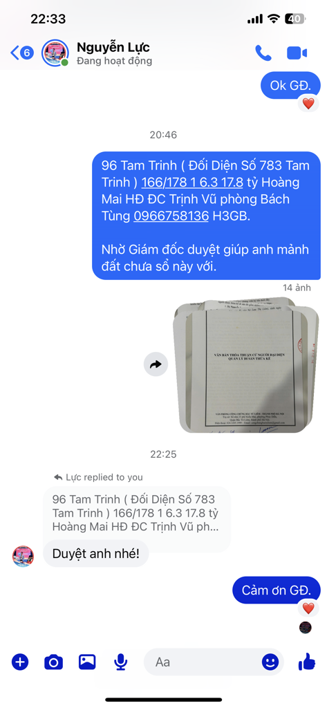 Bán nhà Tam Trinh - diện tích 178m2 1 tầng - Đất mặt phố - giá 11,5 tỷ