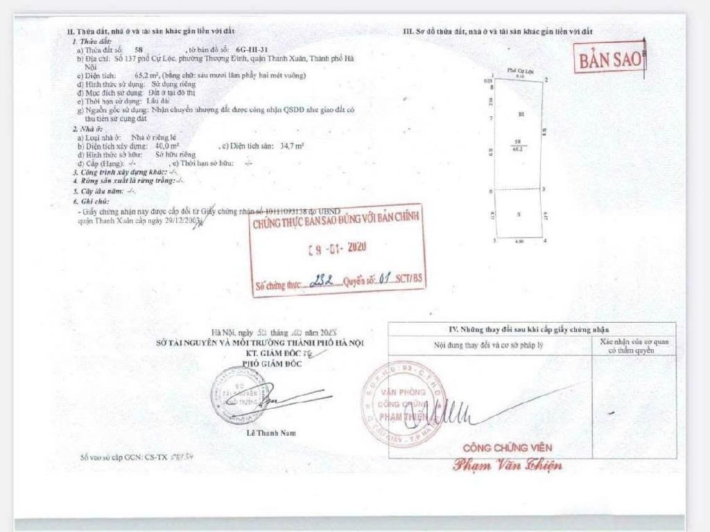 Bán nhà Cự Lộc - diện tích 69m2 9 tầng - Lô góc 2 mặt thoáng - giá 27,6 tỷ