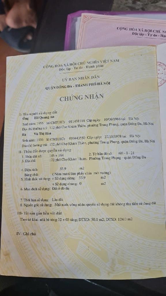 Bán nhà Ngõ chợ Khâm Thiên - diện tích 117m2 3 tầng - Bán đất tặng nhà - giá 25 tỷ