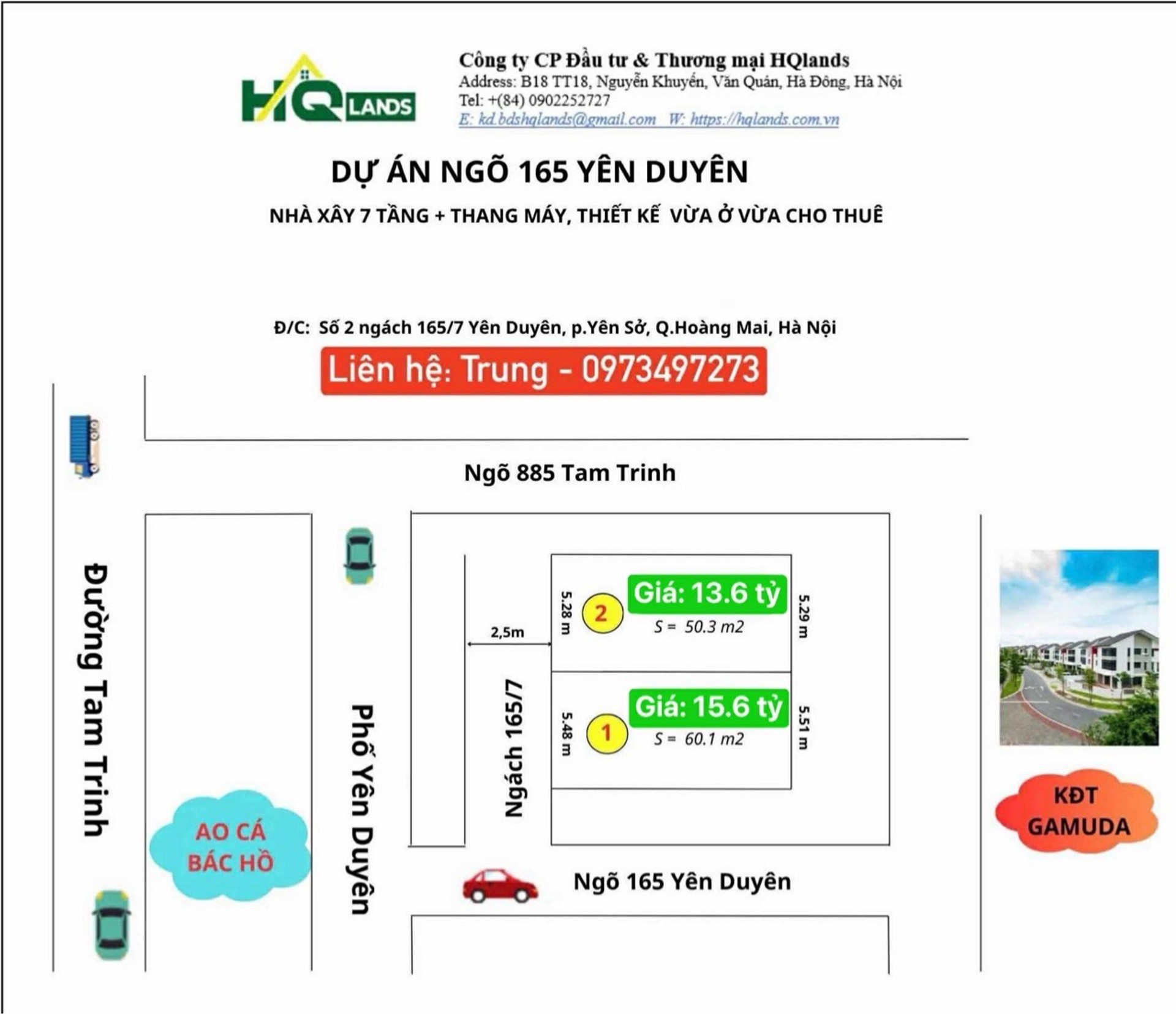 Bán nhà Yên Duyên - diện tích 60m2 7 tầng - gần ô tô - giá 15,6 tỷ