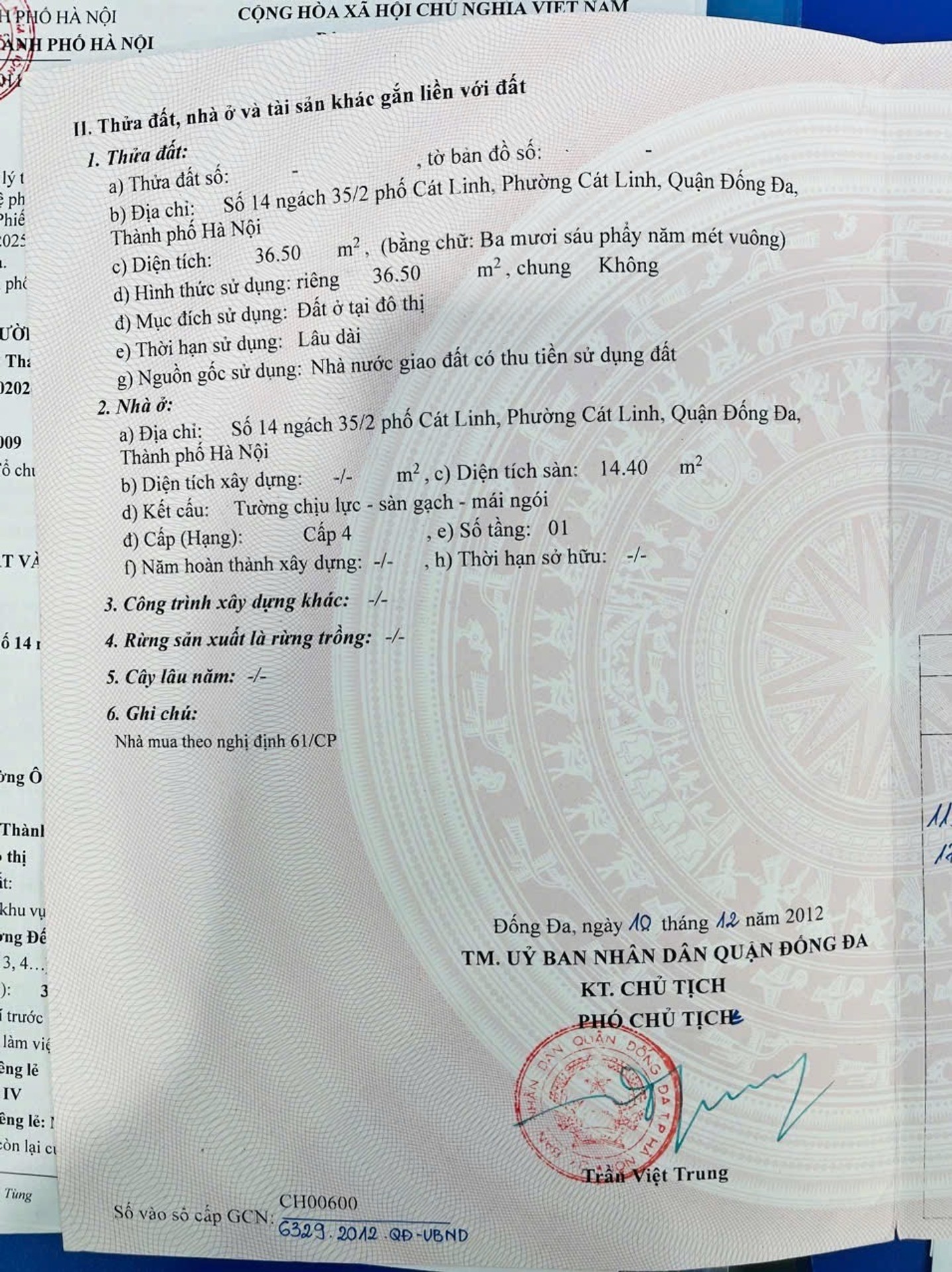 Bán nhà Cát Linh - diện tích 37m2 2 tầng - Gần phố nhiều tiện ích - giá 5,6 tỷ