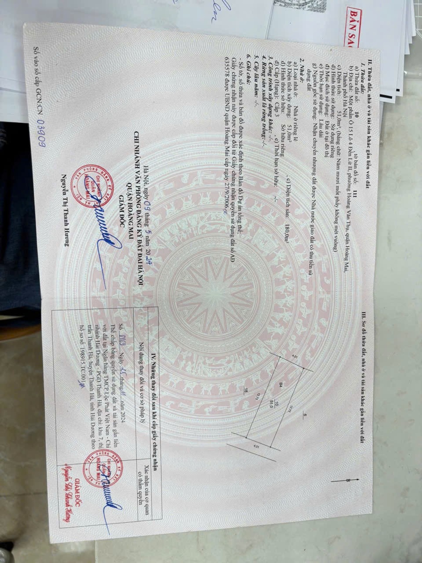 Bán nhà Ngõ 3 Đền Lừ - diện tích 51m2 7 tầng - 2 mặt thoáng - giá 33,2 tỷ